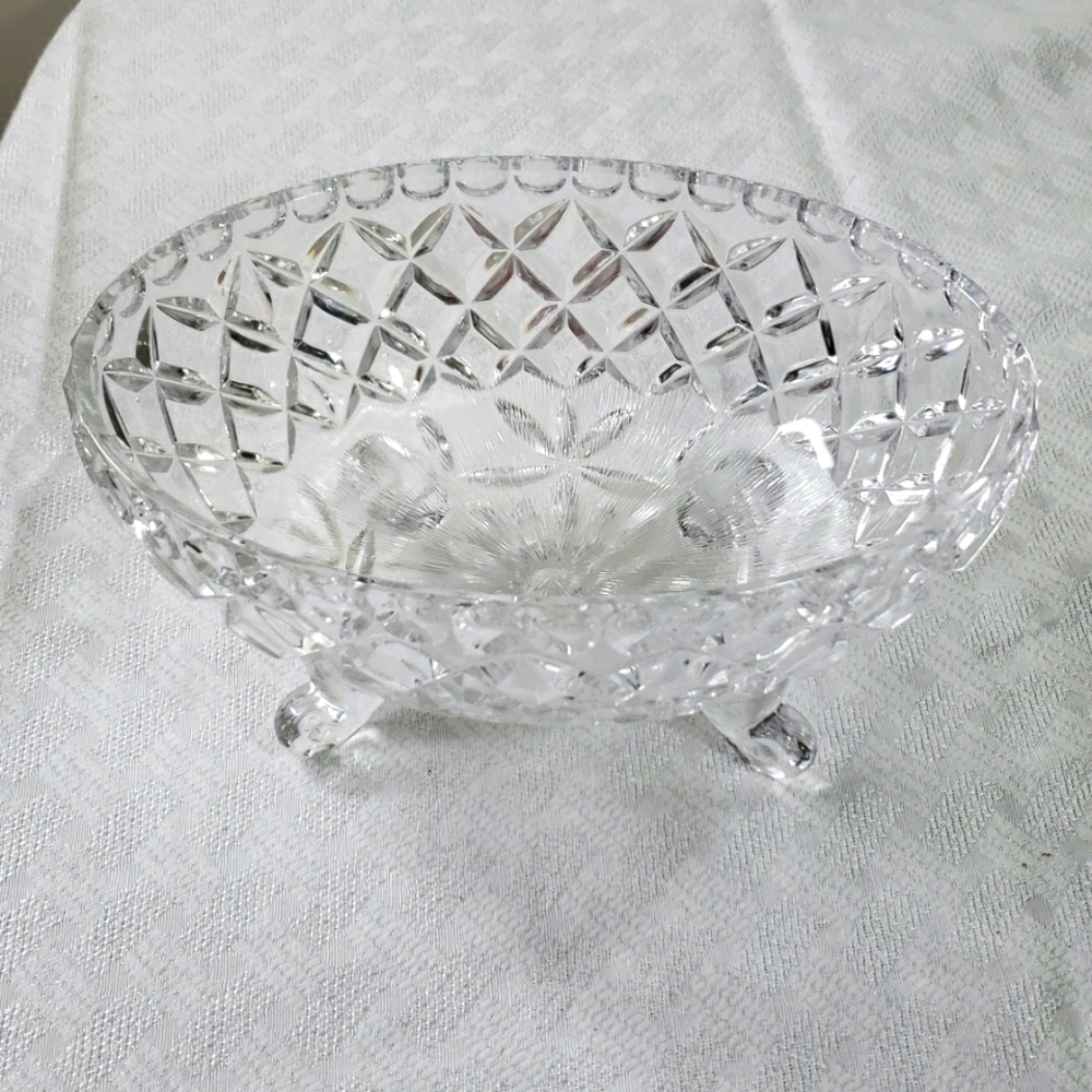 Clear Footed oval pressed glass bowl